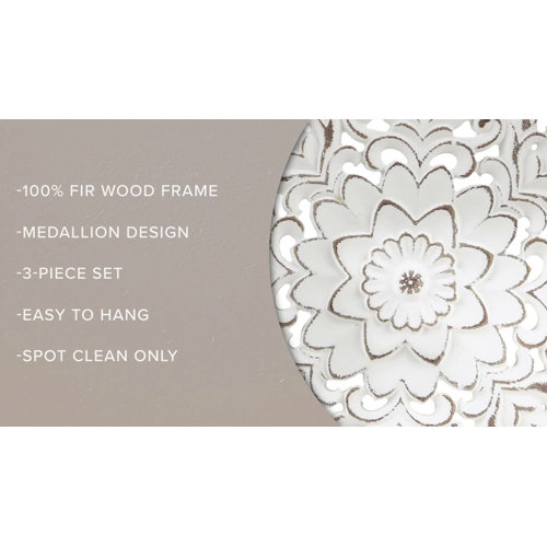 One Allium Way® Medallion Trio Distressed White Floral 3Piece Carved
